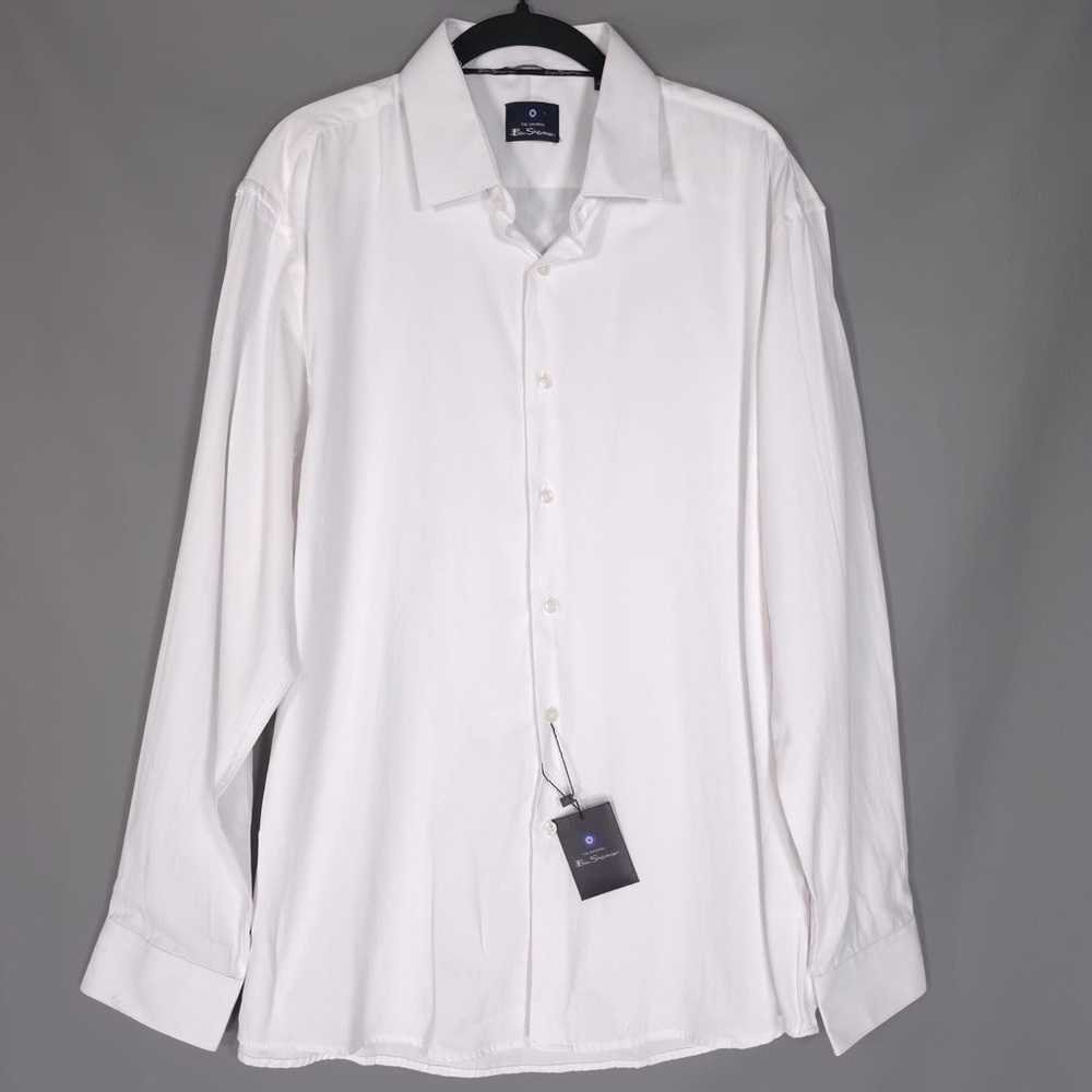 NWT BEN SHERMAN Men’s White Solid‎ Basket Weave Long Sleeve Shirt Size XL